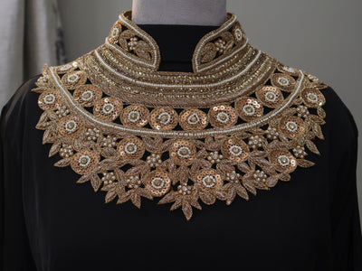 Antique Gold Baroque Embroidered Neckline Patch with Collar