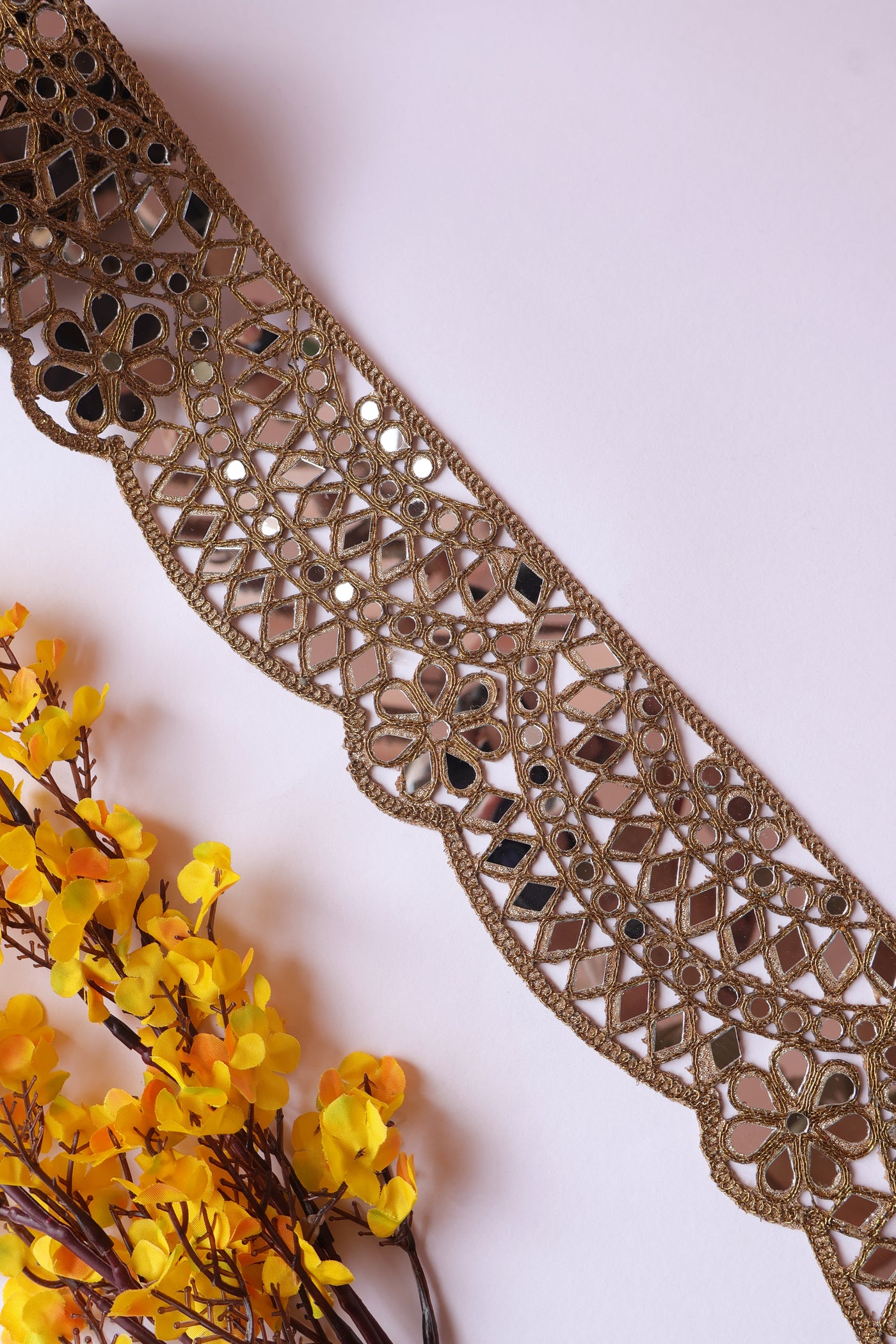 Brown Gold Scalloped Designer Mirror Trim 8 cm Wide - 1 Yard