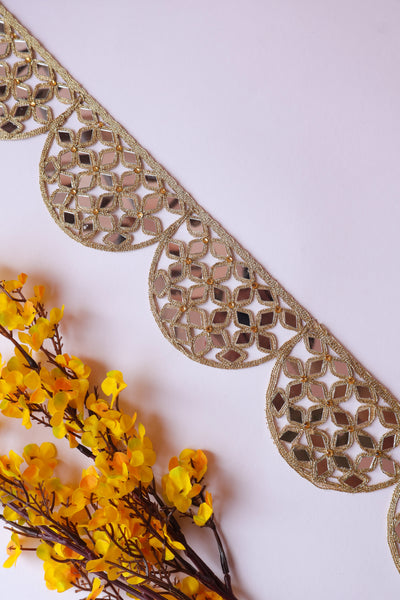 Light Golden Scalloped Designer Mirror Trim 7 cm Wide - 3 Yard