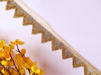 9 Yards - Golden Triangular Zircon & Glass Beads Trim