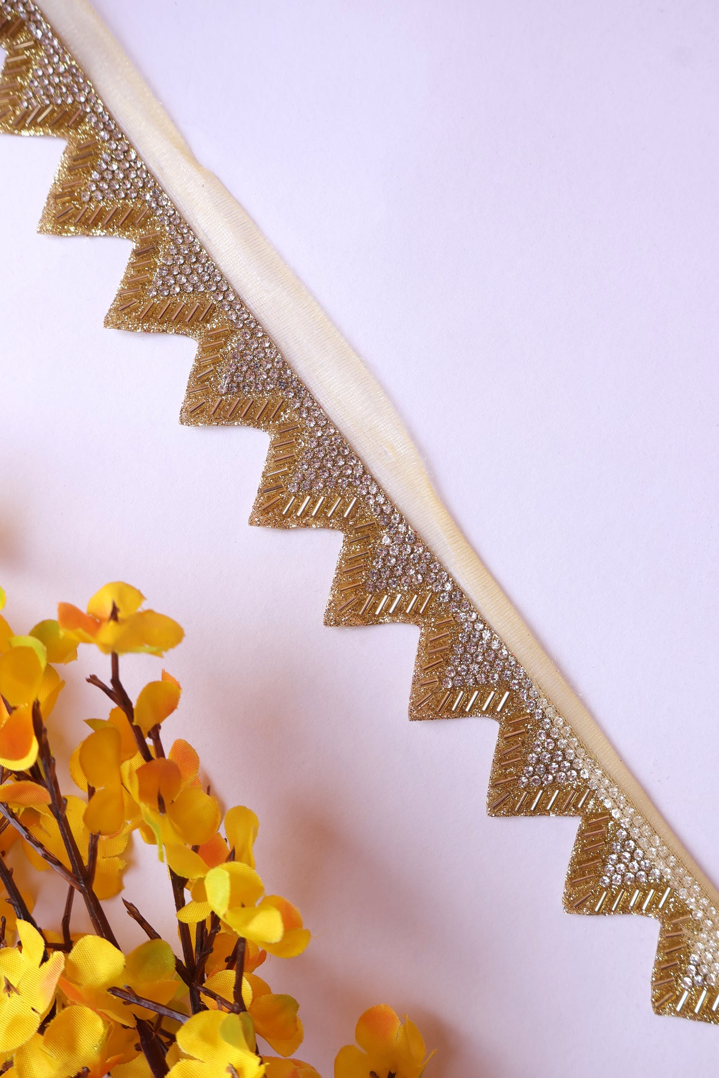 9 Yards - Golden Triangular Zircon & Glass Beads Trim