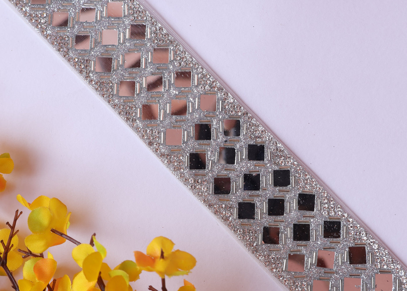 Silver Zircon & Mirror Luxury Trim for DIY Sewing & Belts - 1 Yard