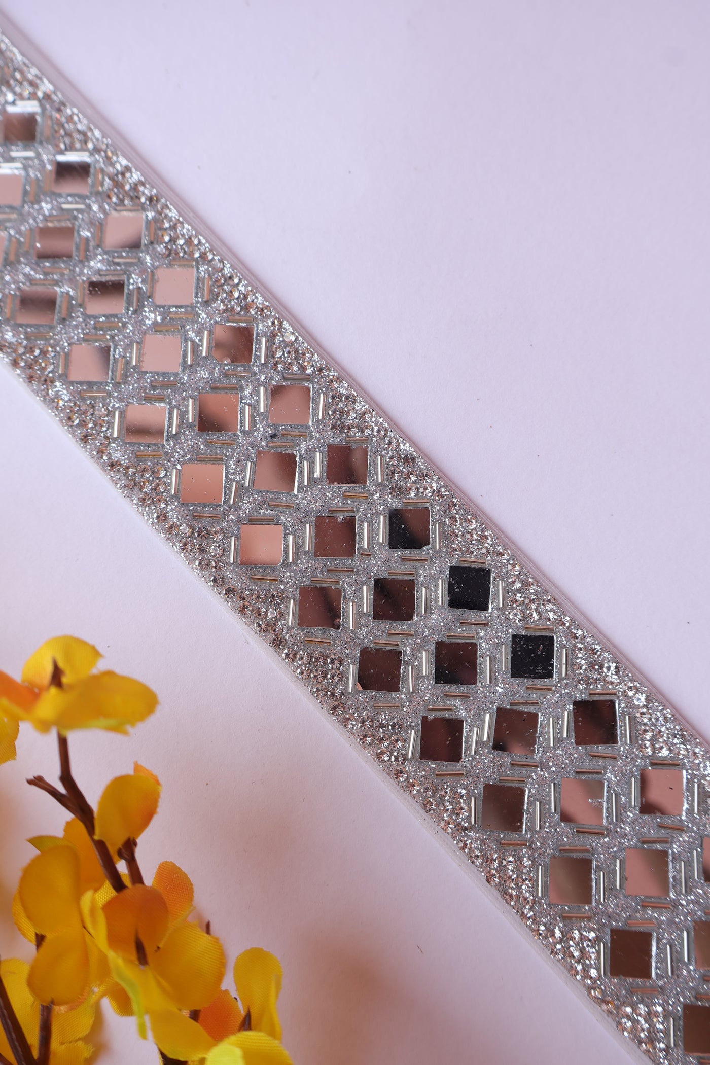 Silver Zircon & Mirror Luxury Trim for DIY Sewing & Belts - 1 Yard