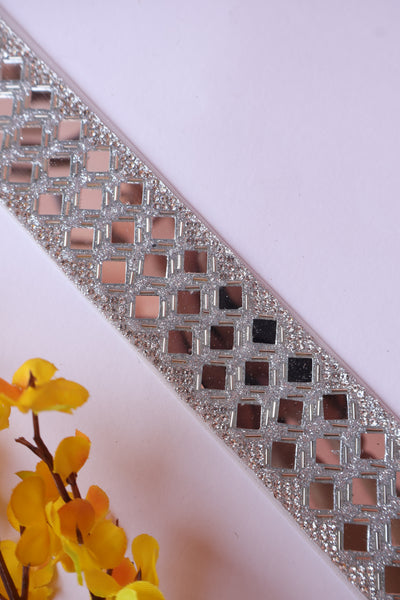 Silver Zircon & Mirror Luxury Trim for DIY Sewing & Belts - 1 Yard