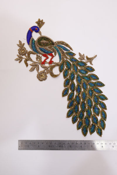 Lovely Hand Embroidered Sew on Peacock Patch