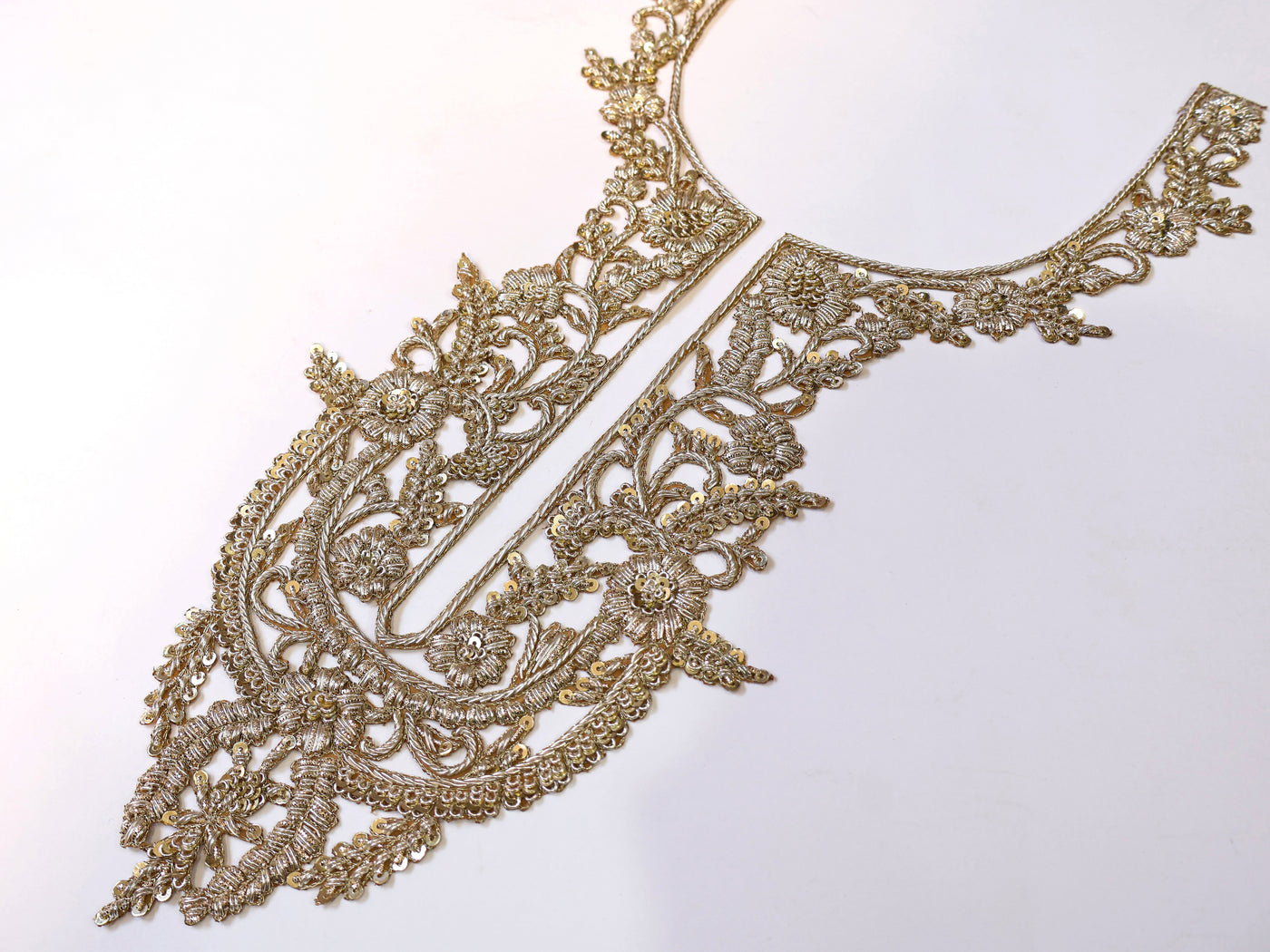 White Gold Embroidered Neckline Sew on Patch with Sleeves