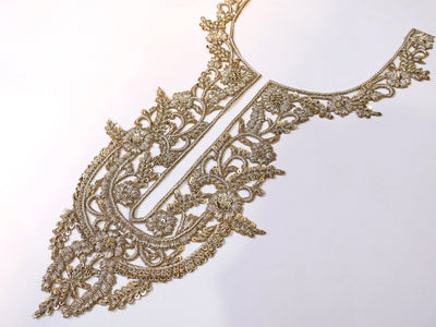 White Gold Embroidered Neckline Sew on Patch with Sleeves