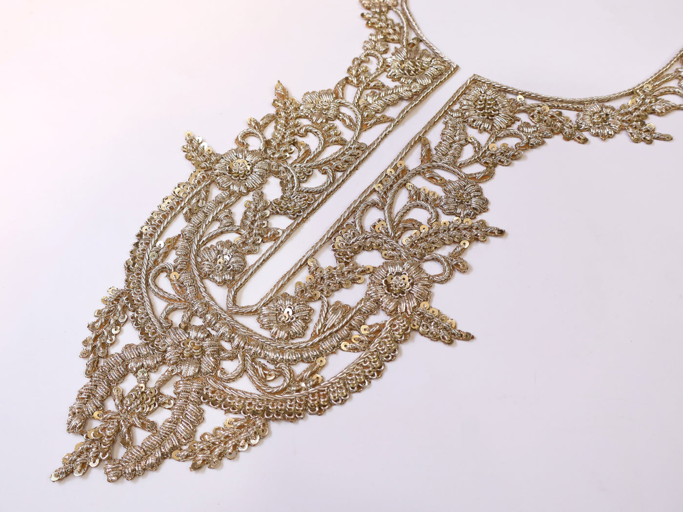 White Gold Embroidered Neckline Sew on Patch with Sleeves