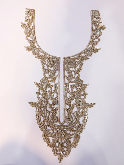 White Gold Embroidered Neckline Sew on Patch with Sleeves