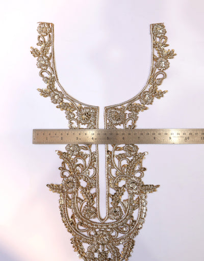 White Gold Embroidered Neckline Sew on Patch with Sleeves