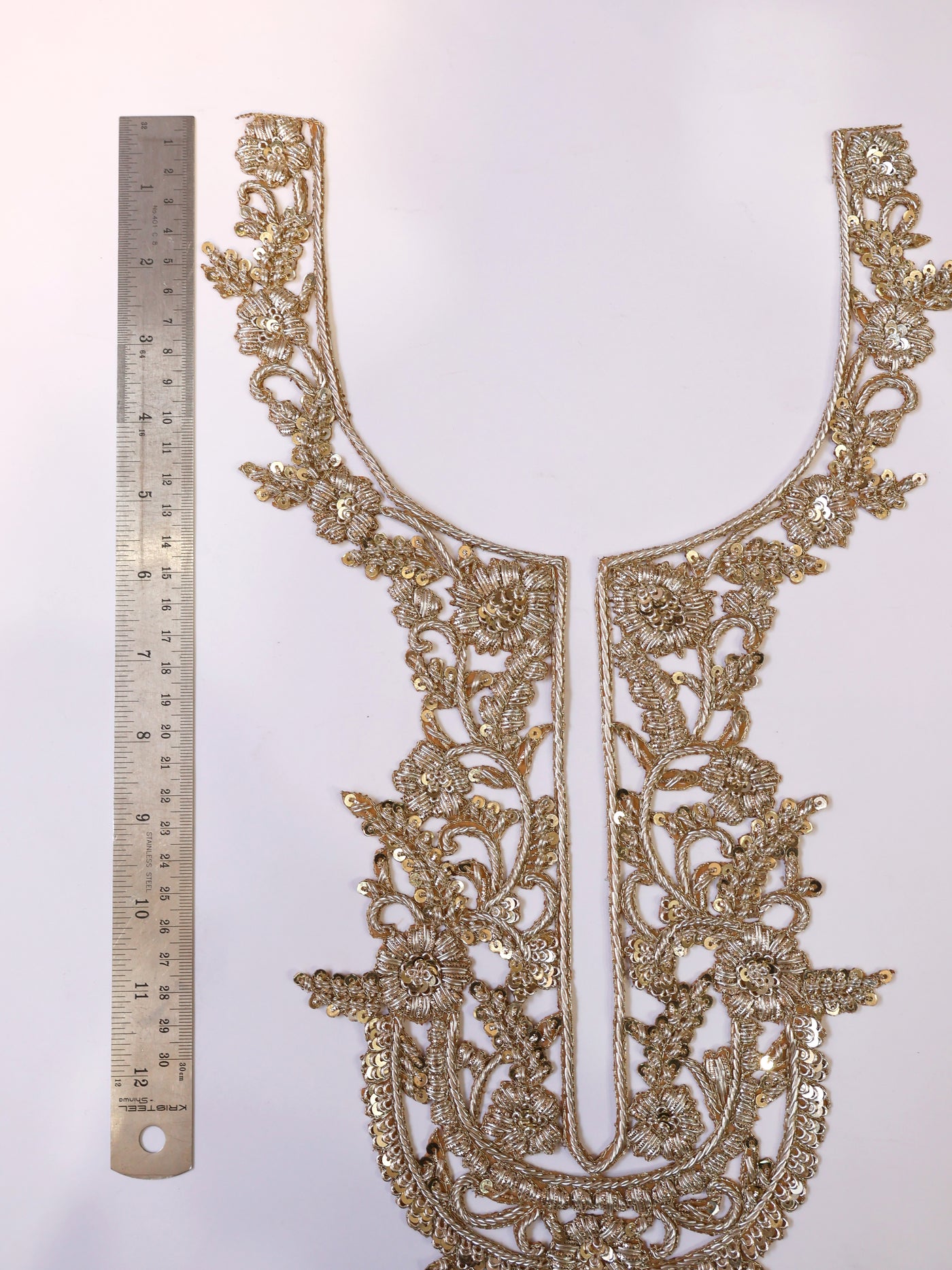 White Gold Embroidered Neckline Sew on Patch with Sleeves