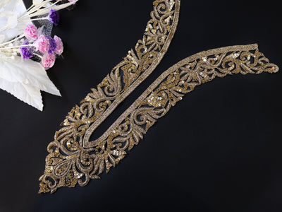 Unisex Embroidered Antique Gold Neckline Sew on Patch with Sleeves