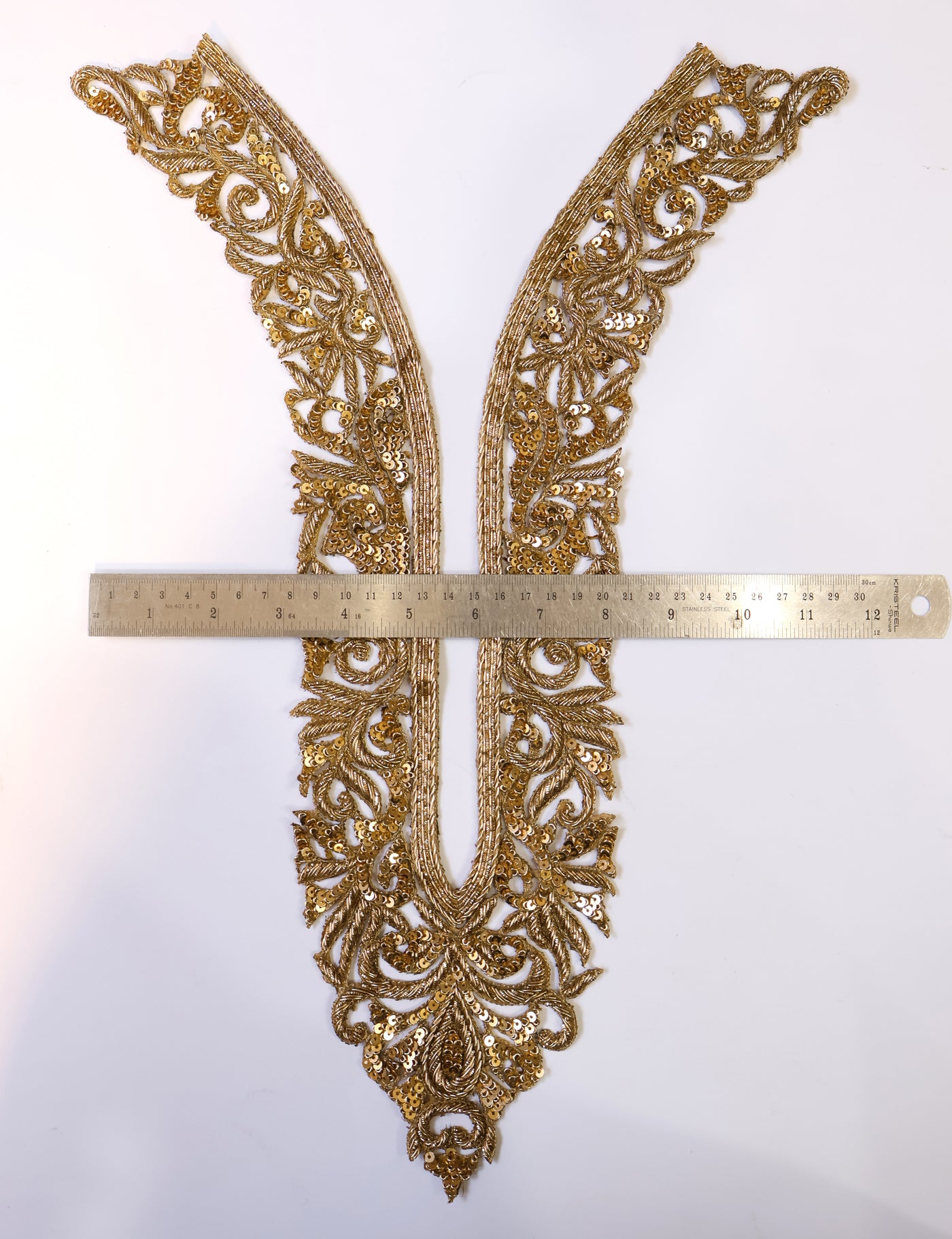 Unisex Embroidered Antique Gold Neckline Sew on Patch with Sleeves