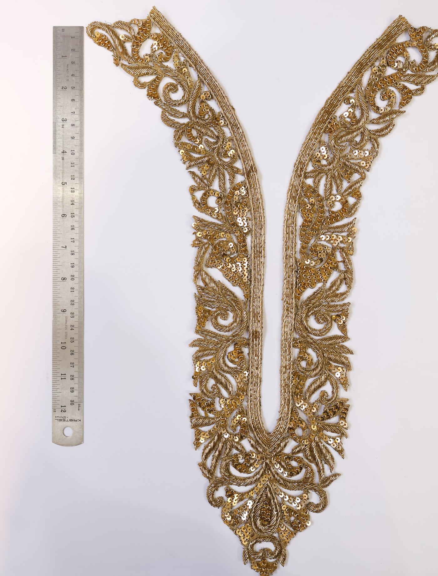 Unisex Embroidered Antique Gold Neckline Sew on Patch with Sleeves