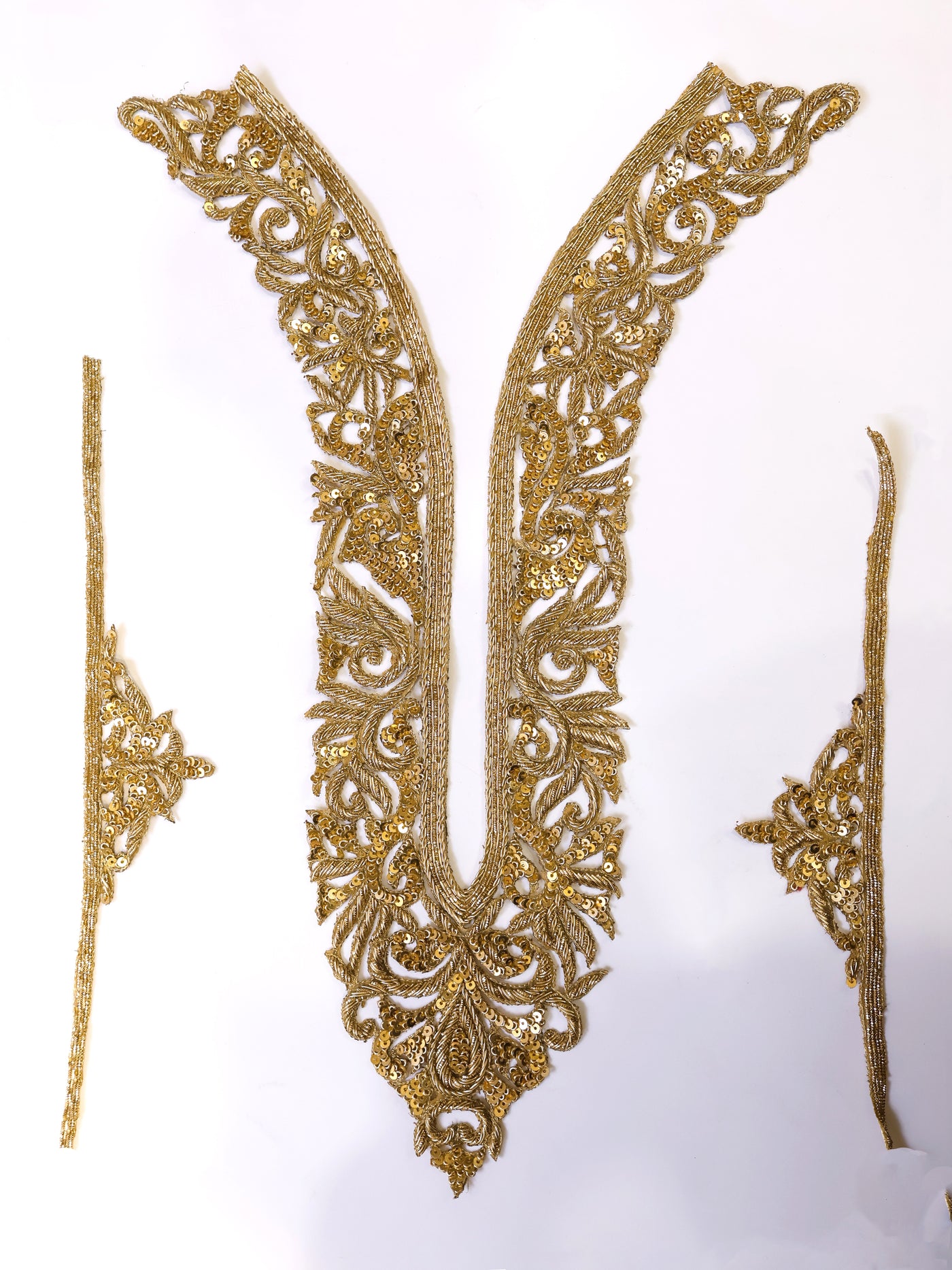 Unisex Embroidered Antique Gold Neckline Sew on Patch with Sleeves