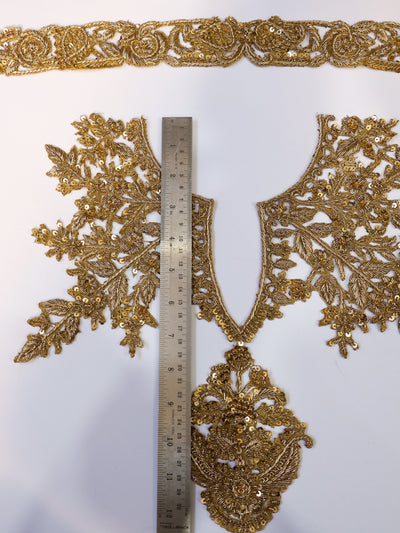 Antique Golden Exquisite Neckline Patch with Collar