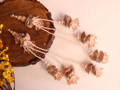 Rose Gold Pearl & Crystal Cutdana Multi String Latkan - 1 Pair