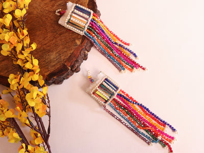 Rainbow Crystals & Mirror Threadwork Beaded Hanging Latkan - 1 Pair