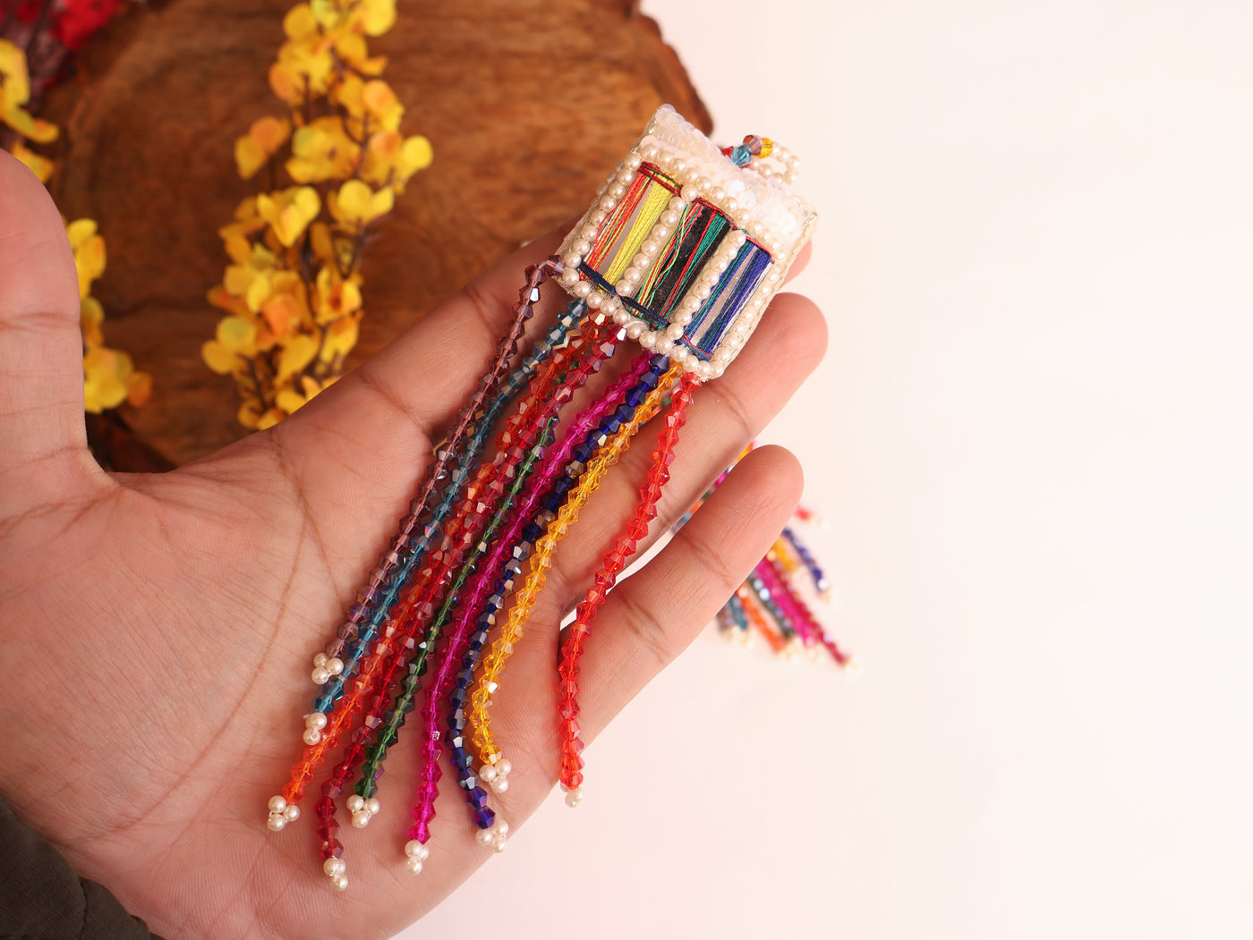 Rainbow Crystals & Mirror Threadwork Beaded Hanging Latkan - 1 Pair