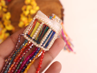 Rainbow Crystals & Mirror Threadwork Beaded Hanging Latkan - 1 Pair