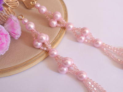 Baby Pink Tassel Hangings with Crystal & Pearl, Bead Cutdana Crystal Latkan - 1 Pair