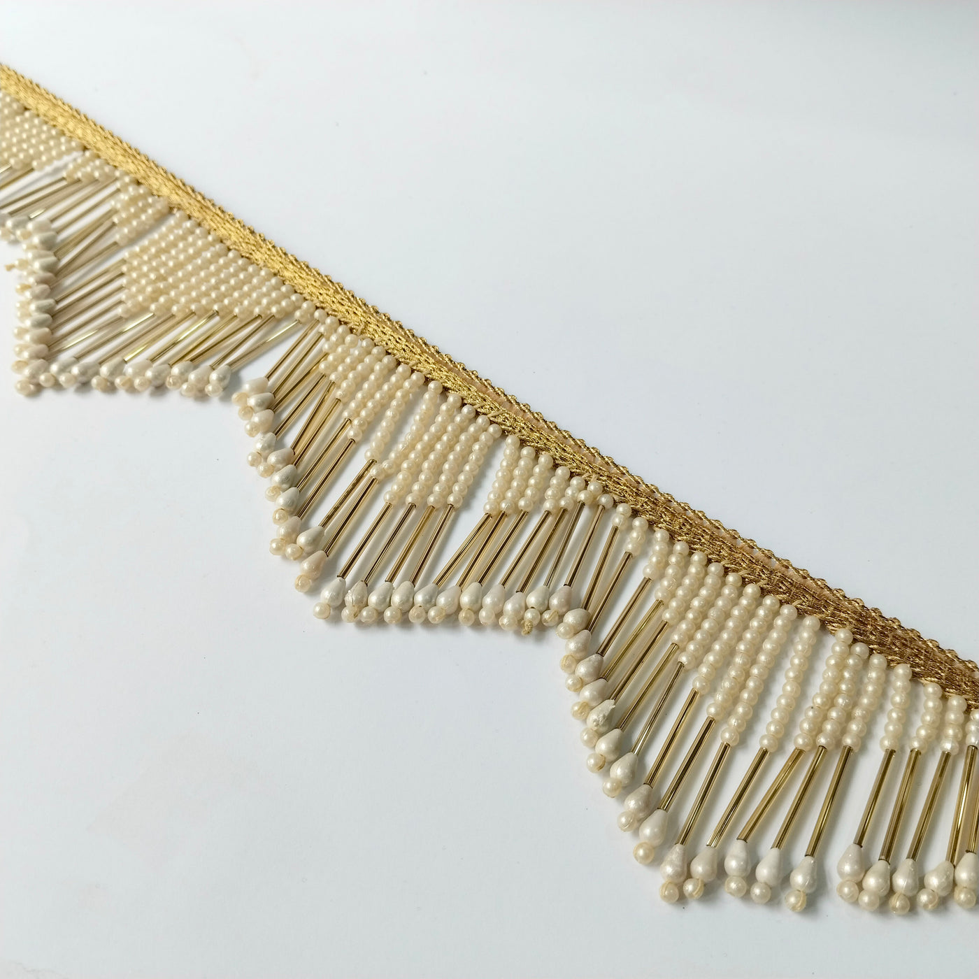 2 Yards - Faux Pearl & Glass Beads Gold Rain Drop Trim