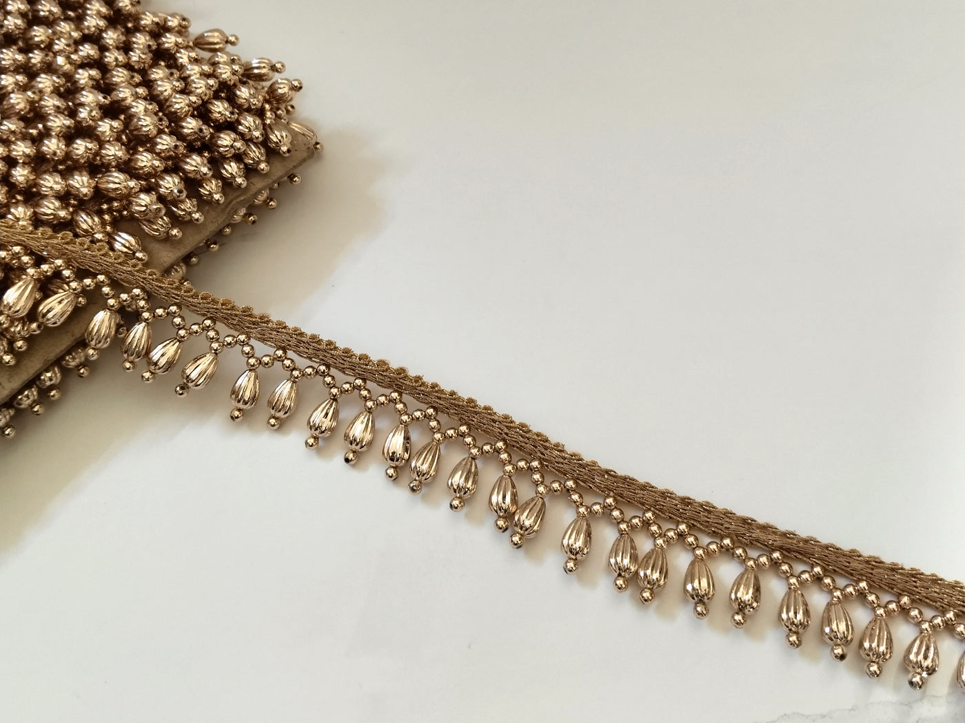 4 Yards - Rose Gold Suspended Beaded Trim for Lehenga Lace 2.5cm Wide