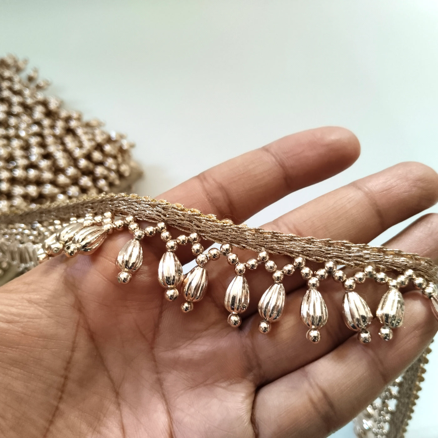 4 Yards - Rose Gold Suspended Beaded Trim for Lehenga Lace 2.5cm Wide