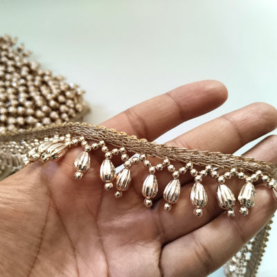 4 Yards - Rose Gold Suspended Beaded Trim for Lehenga Lace 2.5cm Wide