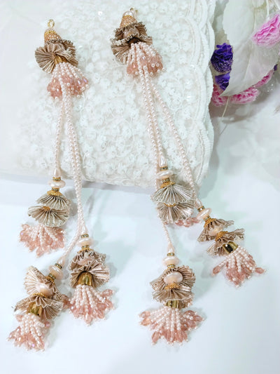 Rose Gold Pearl & Crystal Cutdana Multi String Latkan - 1 Pair
