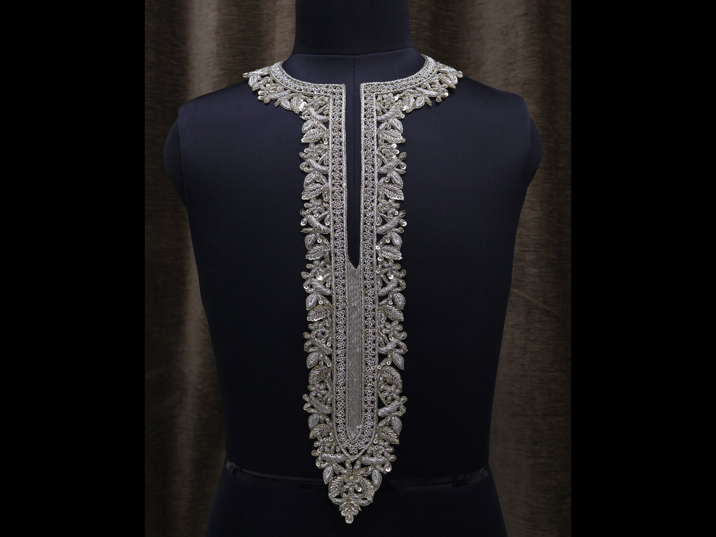 Long Zardozi Embroidery Unisex Neckline Sew on Patch with Sleeves