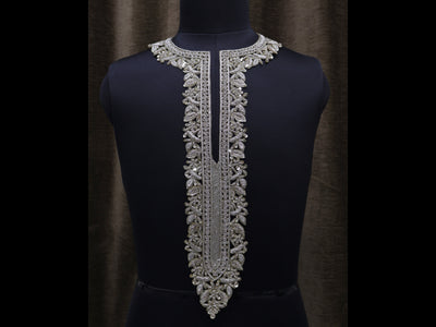 Long Zardozi Embroidery Unisex Neckline Sew on Patch with Sleeves