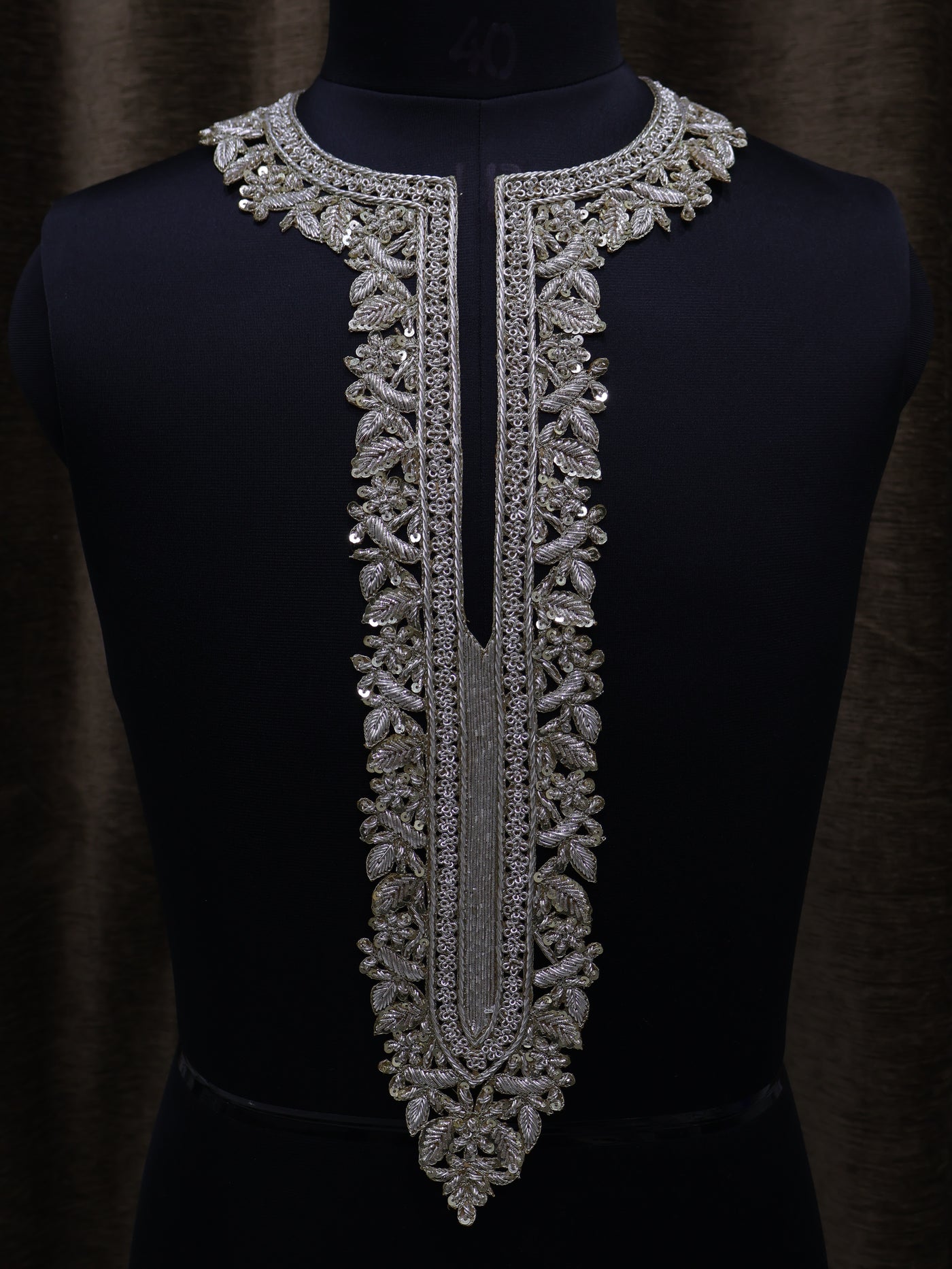 Long Zardozi Embroidery Unisex Neckline Sew on Patch with Sleeves