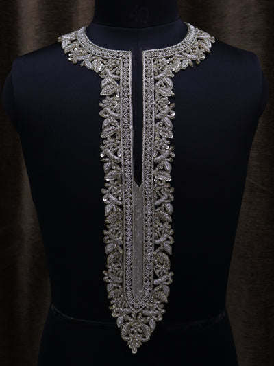 Long Zardozi Embroidery Unisex Neckline Sew on Patch with Sleeves