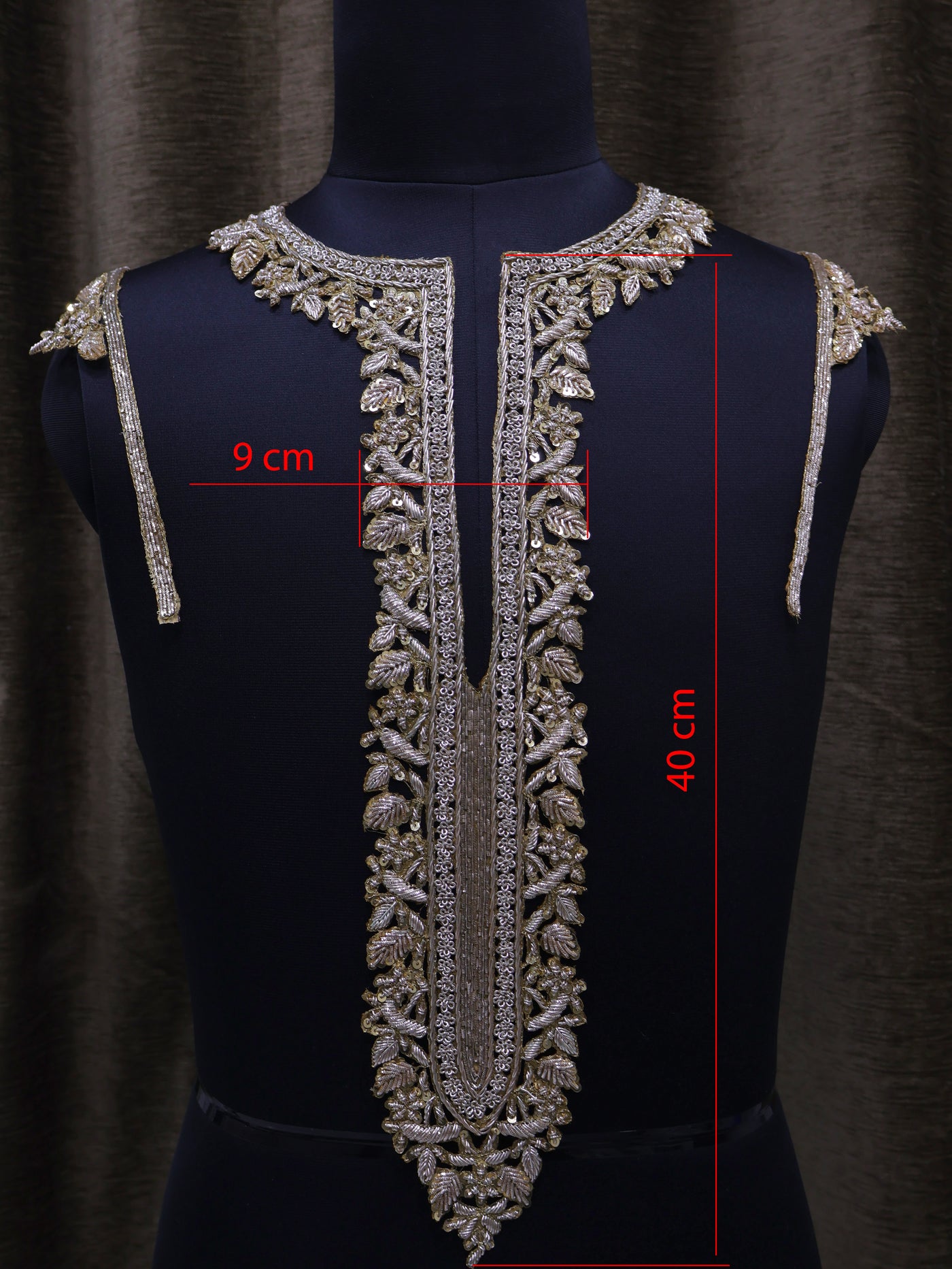 Long Zardozi Embroidery Unisex Neckline Sew on Patch with Sleeves