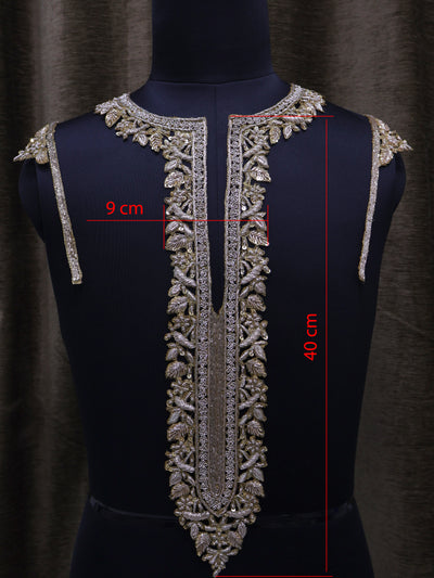 Long Zardozi Embroidery Unisex Neckline Sew on Patch with Sleeves