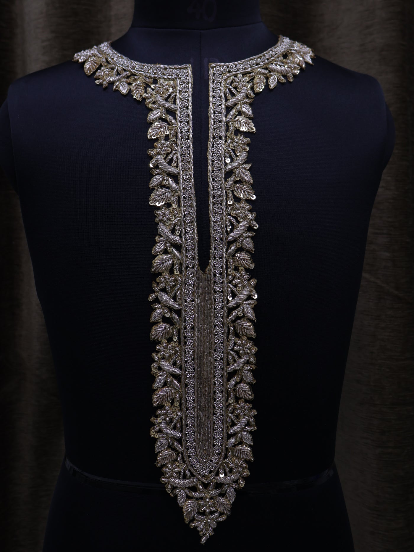 Long Zardozi Embroidery Unisex Neckline Sew on Patch with Sleeves