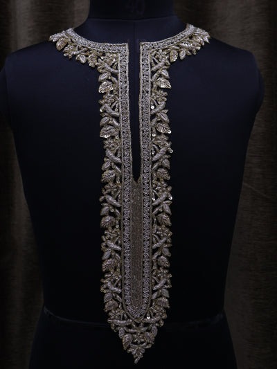 Long Zardozi Embroidery Unisex Neckline Sew on Patch with Sleeves