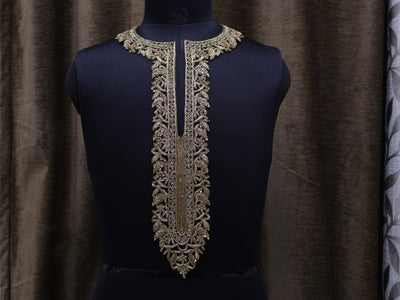 Long Zardozi Embroidery Unisex Neckline Sew on Patch with Sleeves