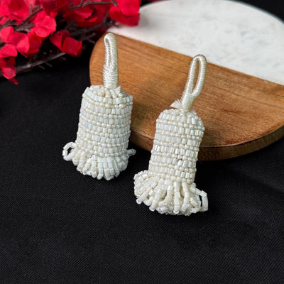 Rose Gold/ White Glass Beads Small Cutdana Tassel Latkan