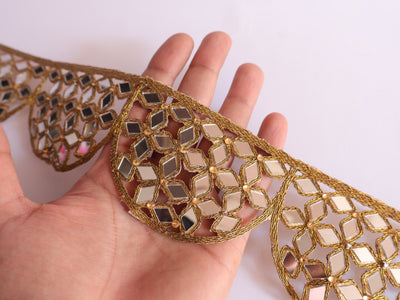 Golden Brown Scalloped Mirror Trim 7 cm Wide - 1 Yard