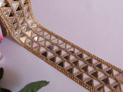 Rose Gold Mirror Cutwork Vine Sari trim 5 cm Wide - 1 Yard