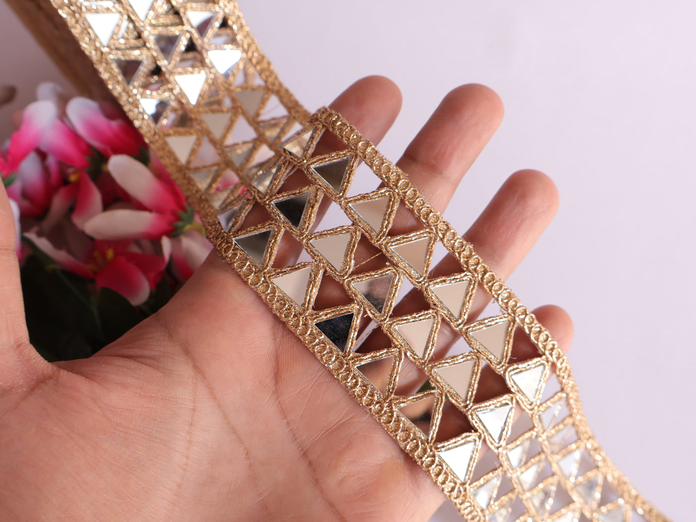 Rose Gold Mirror Cutwork Vine Sari trim 5 cm Wide - 1 Yard