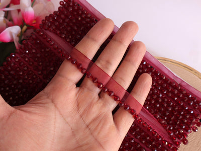 4 Yards - Dark Maroon Single Line Glass Crystal Narrow Trim1.5cm Wide