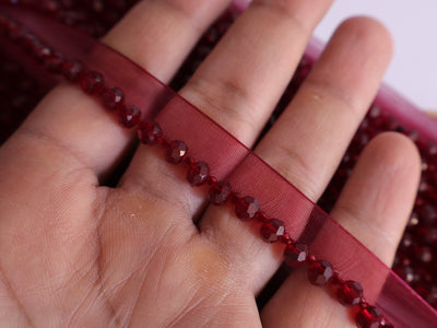 4 Yards - Dark Maroon Single Line Glass Crystal Narrow Trim1.5cm Wide