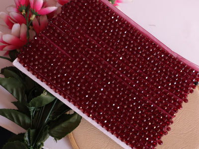 4 Yards - Dark Maroon Single Line Glass Crystal Narrow Trim1.5cm Wide