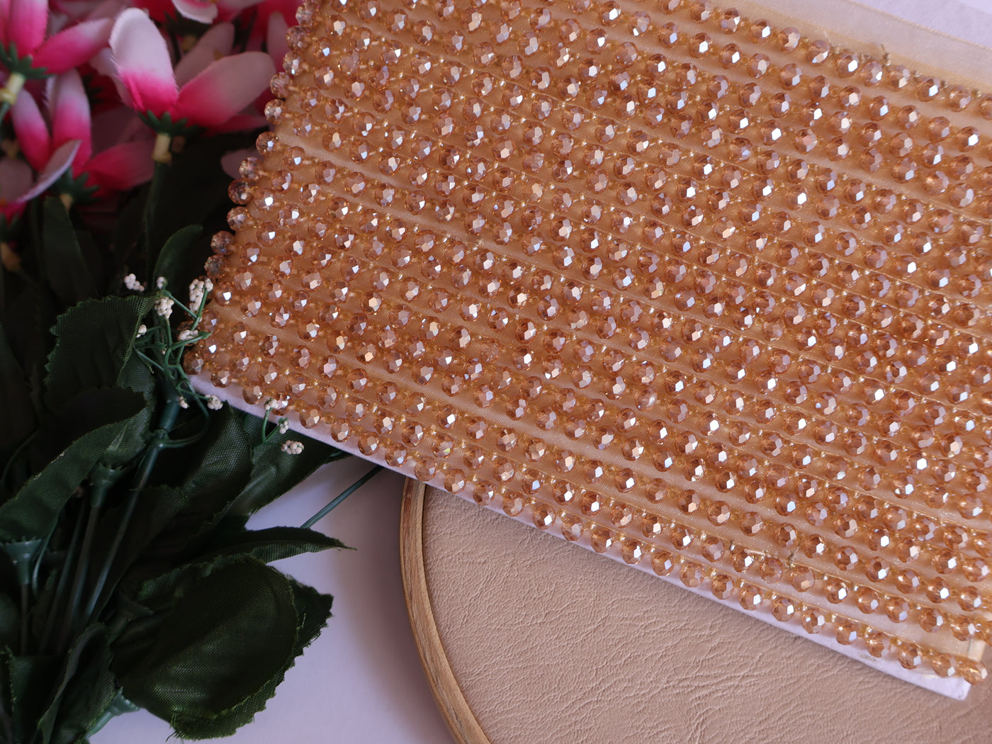 4.5 Yards - Golden Single Line Glass Crystal Narrow Trim1.5cm Wide