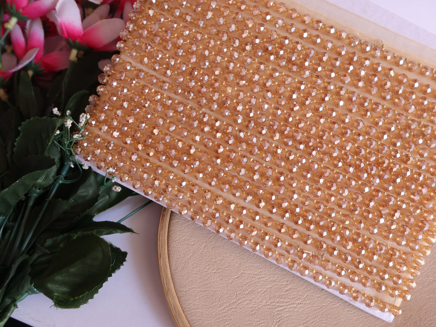 4.5 Yards - Golden Single Line Glass Crystal Narrow Trim1.5cm Wide