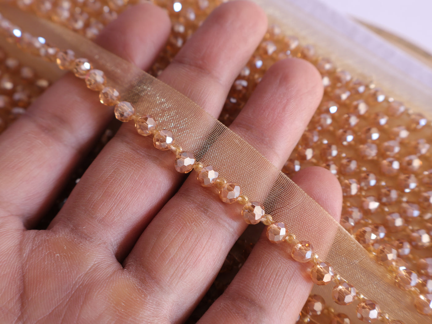 4.5 Yards - Golden Single Line Glass Crystal Narrow Trim1.5cm Wide