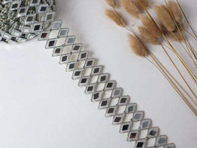 Silver Double Line Mirror Cutwork Vine Trim Lace - 3 Yards Long